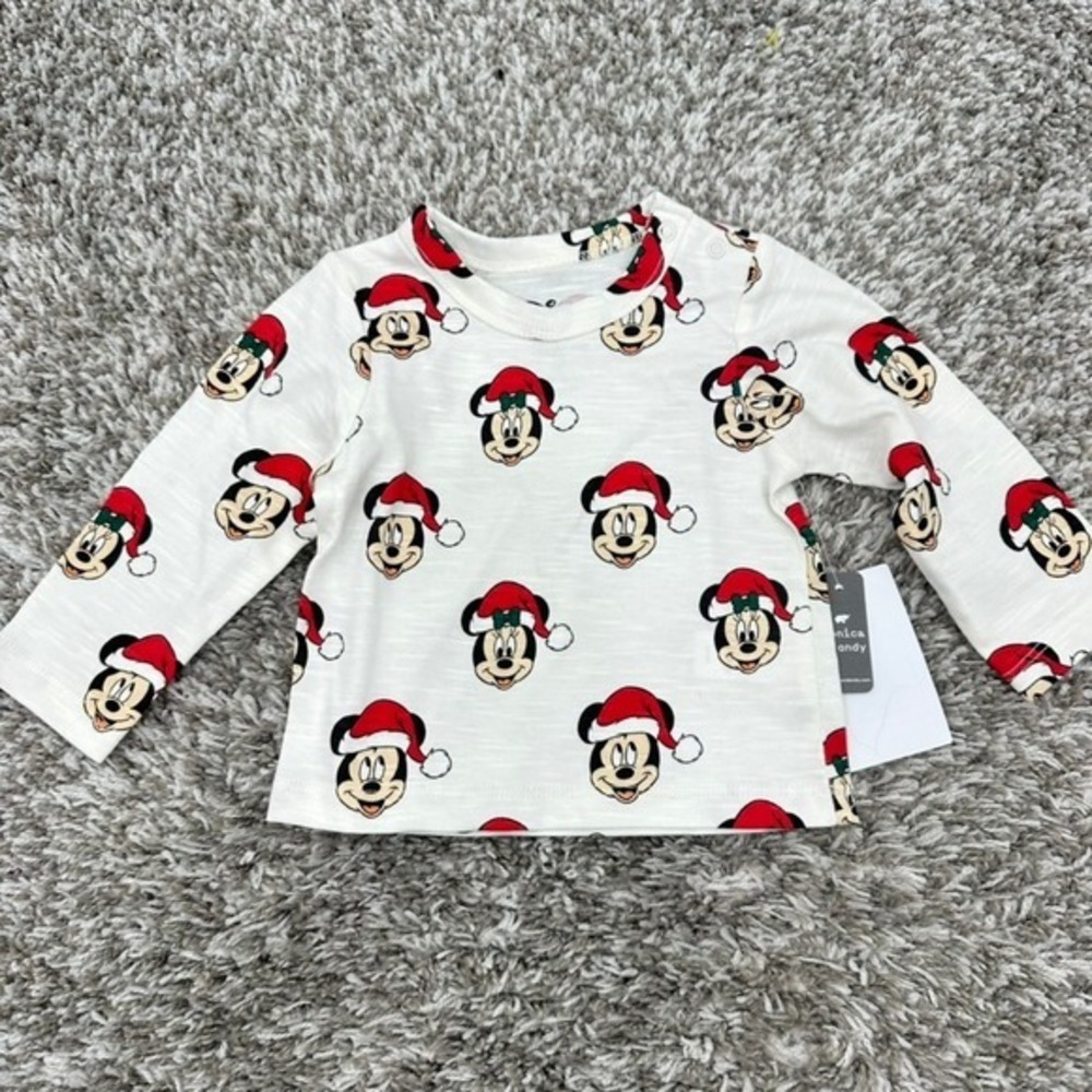 Disney Monica + Andy Christmas Mickey Mouse‎ Long Sleeve Top 3-6 Months NWT